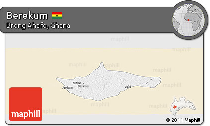 Classic Style Panoramic Map of Berekum, single color outside