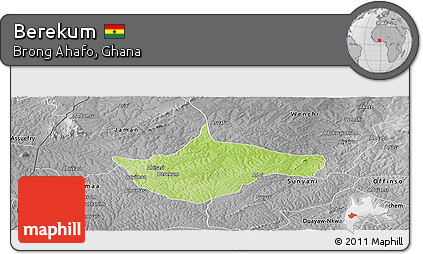 Physical Panoramic Map of Berekum, desaturated