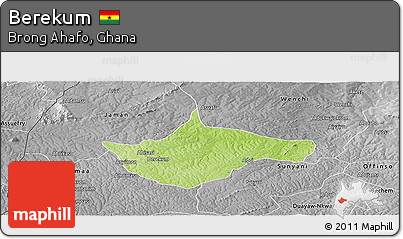 Physical Panoramic Map of Berekum, desaturated