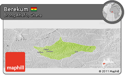 Physical Panoramic Map of Berekum, lighten, desaturated