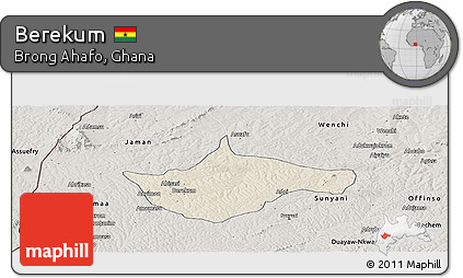 Shaded Relief Panoramic Map of Berekum, semi-desaturated