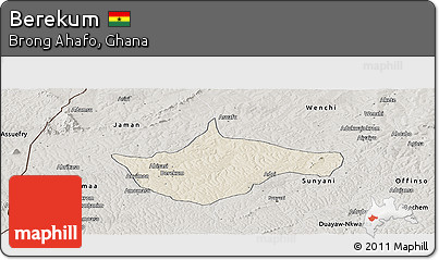 Shaded Relief Panoramic Map of Berekum, semi-desaturated