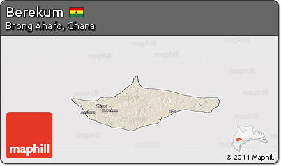 Shaded Relief Panoramic Map of Berekum, single color outside