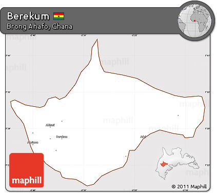 Classic Style Simple Map of Berekum, cropped outside