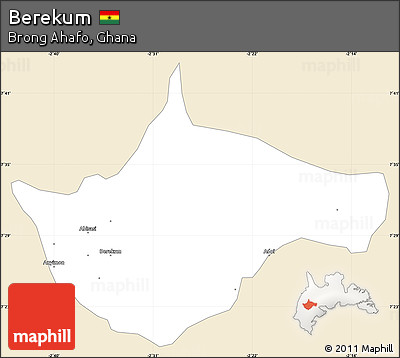 Classic Style Simple Map of Berekum, single color outside
