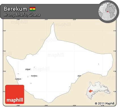 Classic Style Simple Map of Berekum, single color outside