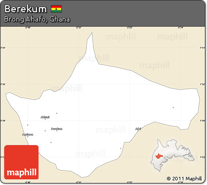 Classic Style Simple Map of Berekum, single color outside