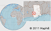 Gray Location Map of Goaso, highlighted country, within the entire country, hill shading