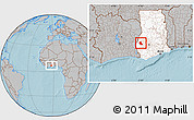 Gray Location Map of Goaso, highlighted country, hill shading