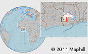 Gray Location Map of Goaso, highlighted parent region, hill shading