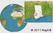 Satellite Location Map of Goaso, highlighted country, within the entire country