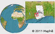 Satellite Location Map of Goaso, highlighted country, highlighted parent region, within the entire country