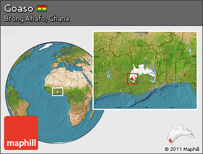 Satellite Location Map of Goaso, highlighted parent region, within the entire country