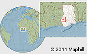 Savanna Style Location Map of Goaso, highlighted country, hill shading