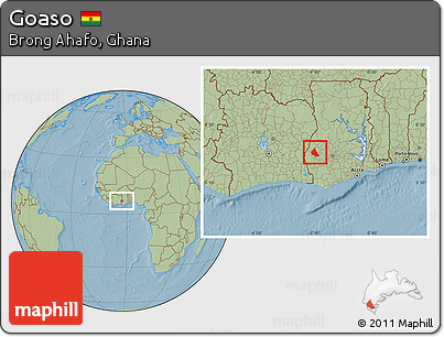 Savanna Style Location Map of Goaso, hill shading