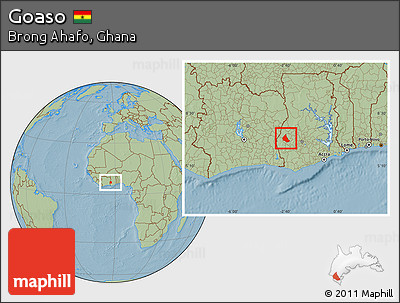 Savanna Style Location Map of Goaso, hill shading