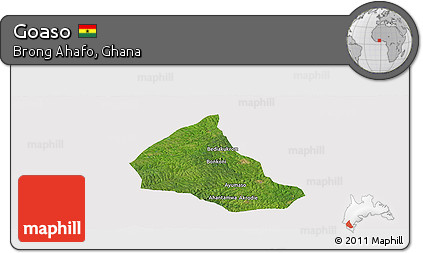 Satellite Panoramic Map of Goaso, cropped outside