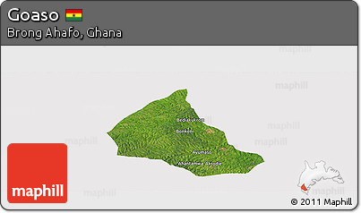 Satellite Panoramic Map of Goaso, cropped outside