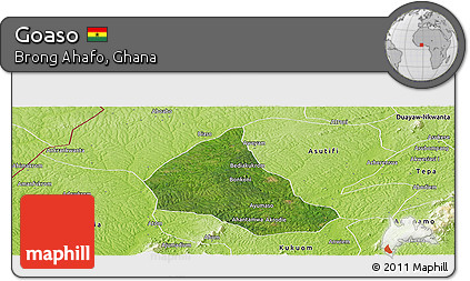 Satellite Panoramic Map of Goaso, physical outside