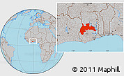 Gray Location Map of Brong Ahafo, within the entire country
