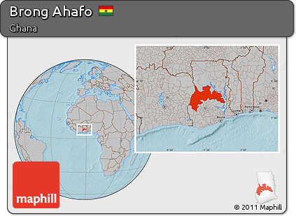 Gray Location Map of Brong Ahafo, hill shading