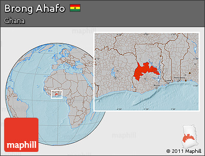 Gray Location Map of Brong Ahafo, hill shading
