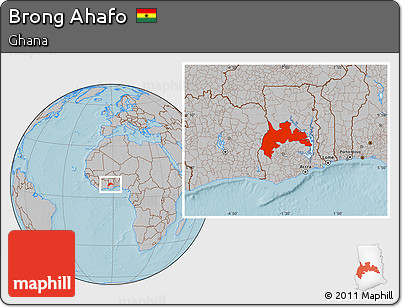 Gray Location Map of Brong Ahafo, hill shading