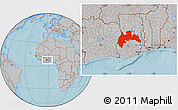 Gray Location Map of Brong Ahafo, hill shading