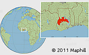 Savanna Style Location Map of Brong Ahafo, within the entire country