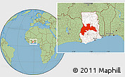Savanna Style Location Map of Brong Ahafo, highlighted country, within the entire country