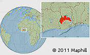 Savanna Style Location Map of Brong Ahafo, hill shading
