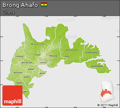 Physical Map of Brong Ahafo, single color outside