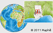 Physical Location Map of Nkoranza, highlighted country, highlighted parent region, within the entire country