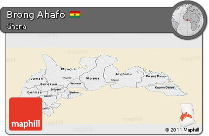 Classic Style Panoramic Map of Brong Ahafo, single color outside