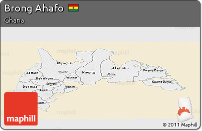 Classic Style Panoramic Map of Brong Ahafo, single color outside