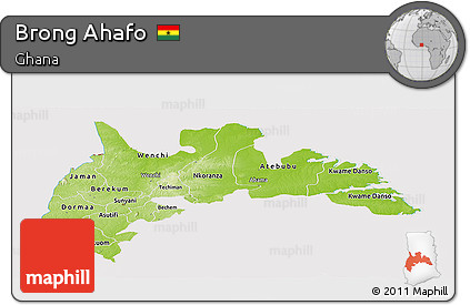 Physical Panoramic Map of Brong Ahafo, cropped outside