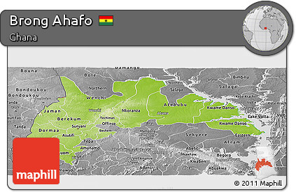 Physical Panoramic Map of Brong Ahafo, desaturated