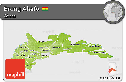Physical Panoramic Map of Brong Ahafo, single color outside