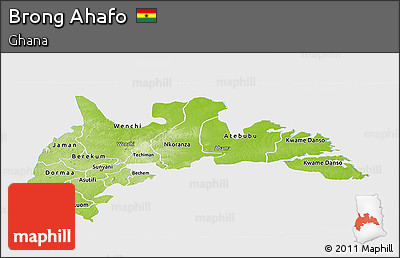 Physical Panoramic Map of Brong Ahafo, single color outside