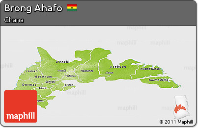 Physical Panoramic Map of Brong Ahafo, single color outside