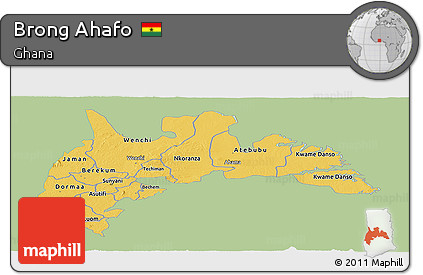 Savanna Style Panoramic Map of Brong Ahafo, single color outside