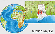 Physical Location Map of Techiman, highlighted country, highlighted parent region