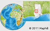 Physical Location Map of Techiman, highlighted country