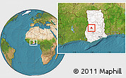 Satellite Location Map of Techiman, highlighted country