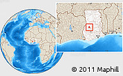 Shaded Relief Location Map of Techiman, highlighted country