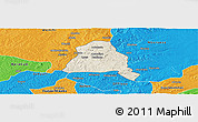 Shaded Relief Panoramic Map of Techiman, political outside