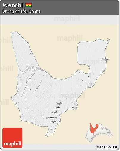 Classic Style 3D Map of Wenchi, single color outside