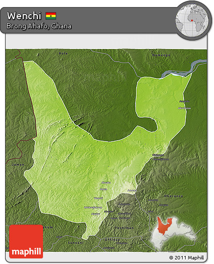 Physical 3D Map of Wenchi, darken