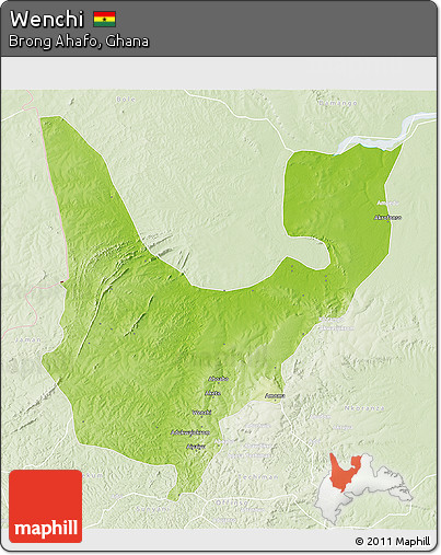 Physical 3D Map of Wenchi, lighten