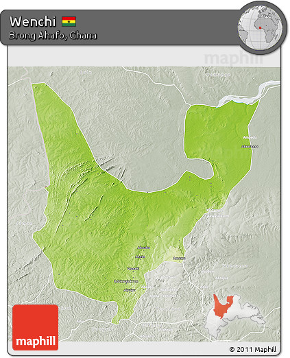 Physical 3D Map of Wenchi, lighten, semi-desaturated